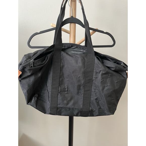 Casual Large Soft Duffle Tote Travel Bag Black Canvas W Pocket - Picture 3 of 7